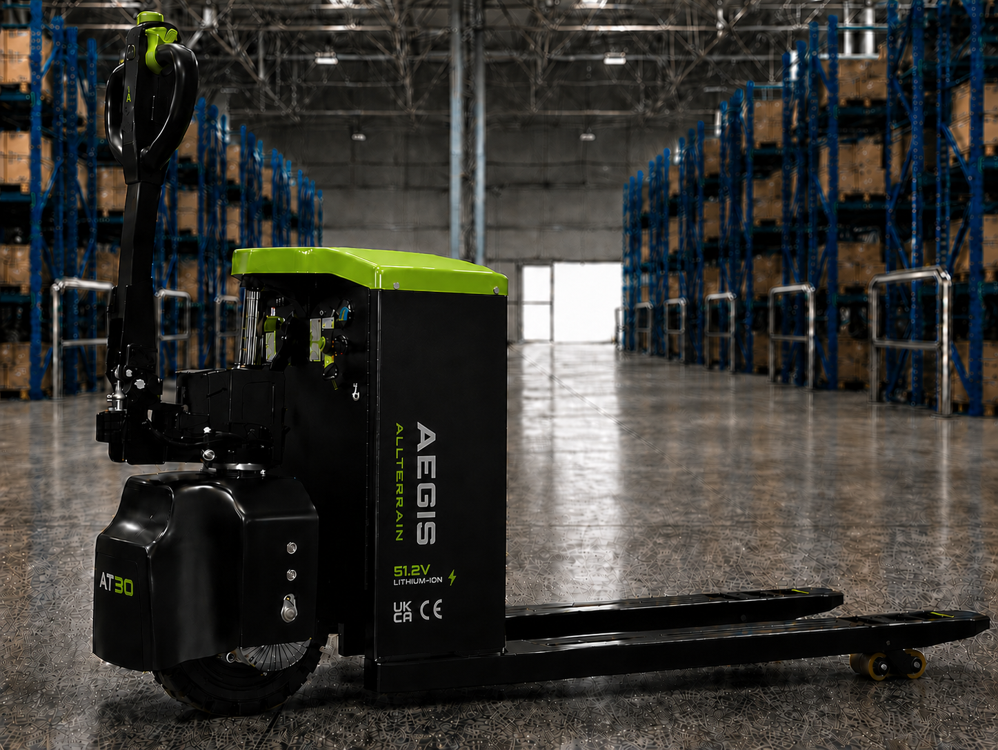 AEGIS AT30 Guarded in a warehouse aisle